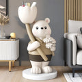 Dropshipping Lift Size Rabbit with Flower Resin Sculpture Ornaments for Home Decor Sofa Side Bedside Storage Rabbit Statue