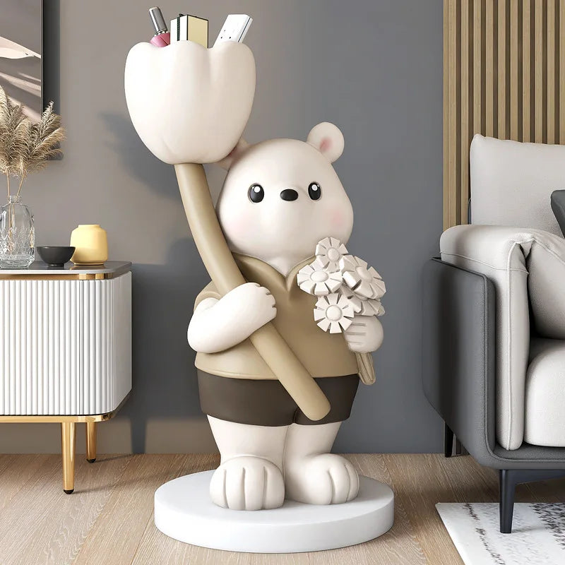Dropshipping Lift Size Rabbit with Flower Resin Sculpture Ornaments for Home Decor Sofa Side Bedside Storage Rabbit Statue