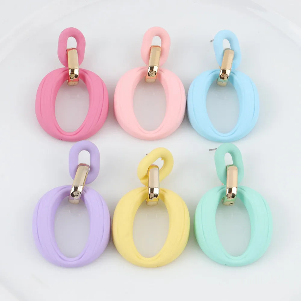 Korean Pop Romantic Round Colored Macaron Matte Texture Hollow Resin Fashion Custom Gentle Girl Acrylic Earrings for Women