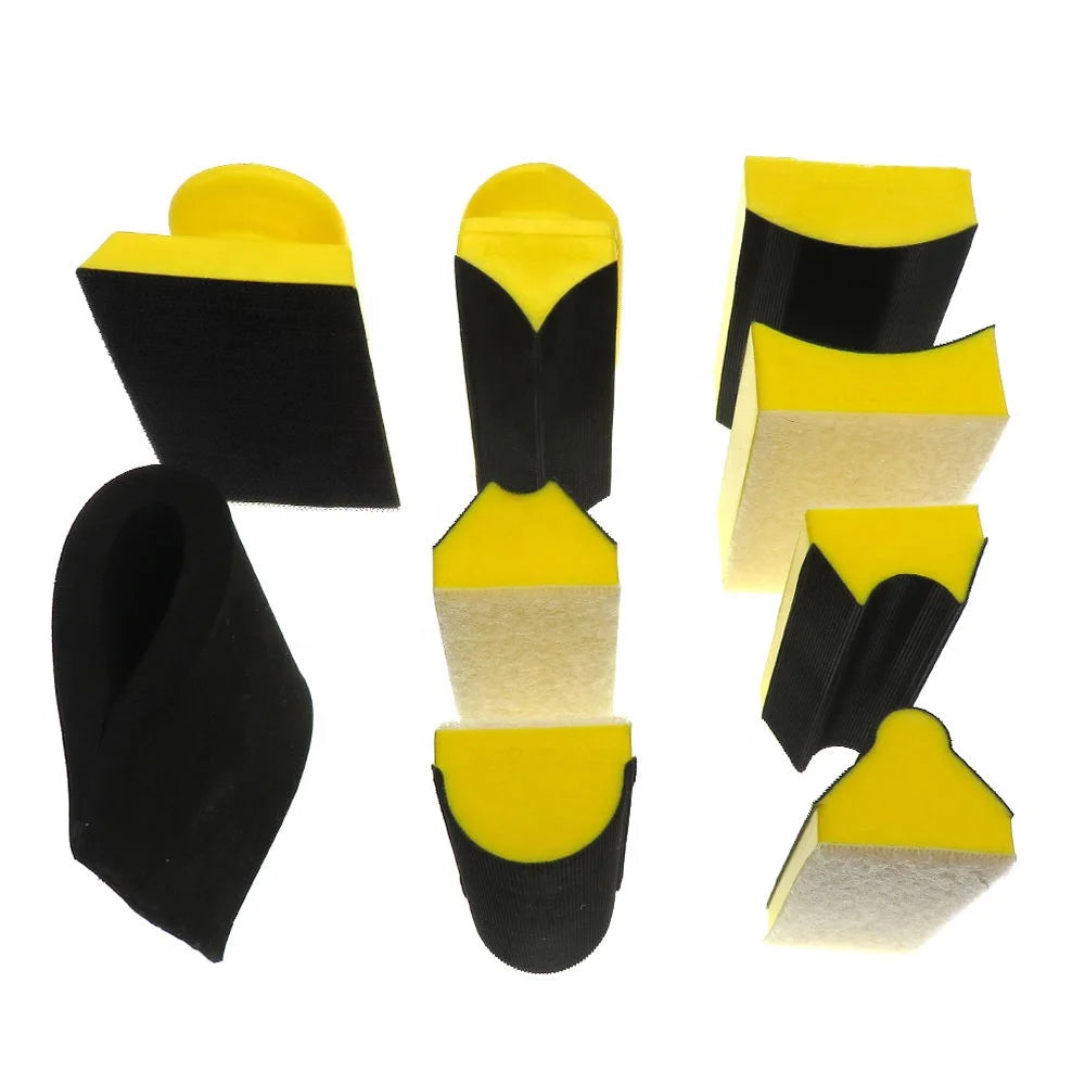 9pcs Yellow Hook and Loop PU Foam Polishing Pad Set Hand Pads Hand Sanding Block Kit for Abrasive Tools Grinding and Polishing