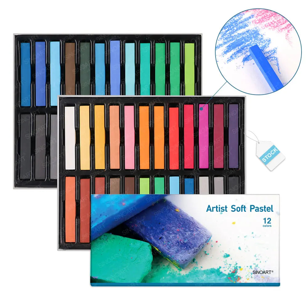 SINOART 12colors Non Toxic Soft Pastel Set Artist Stick Pastel Soft Pastel Colors Drawing for Beginners