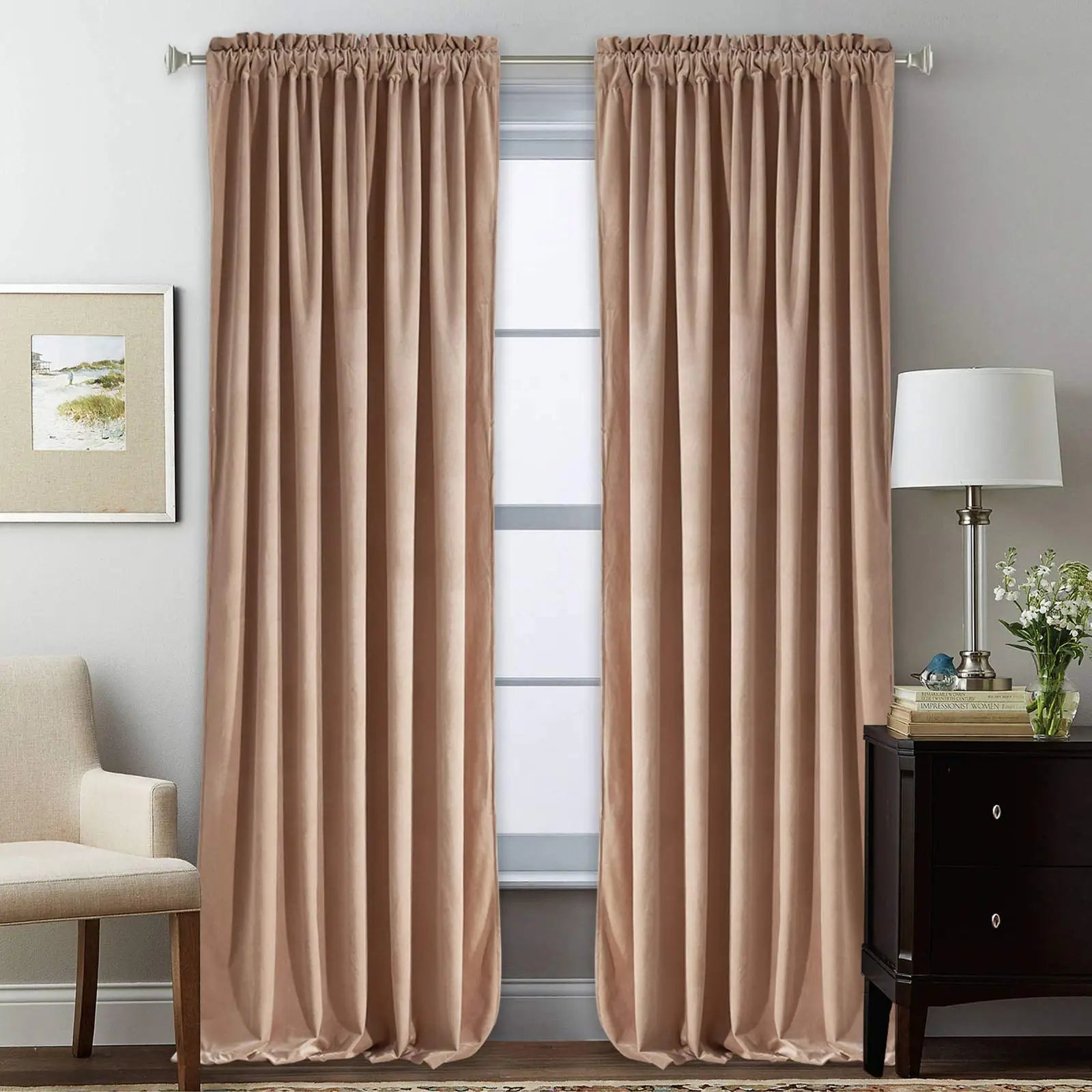 20 Years Factory Custom Luxury Velvet Curtains for Hotel Blush Beige Living Room Thick Elegant Valances Blackout Modern