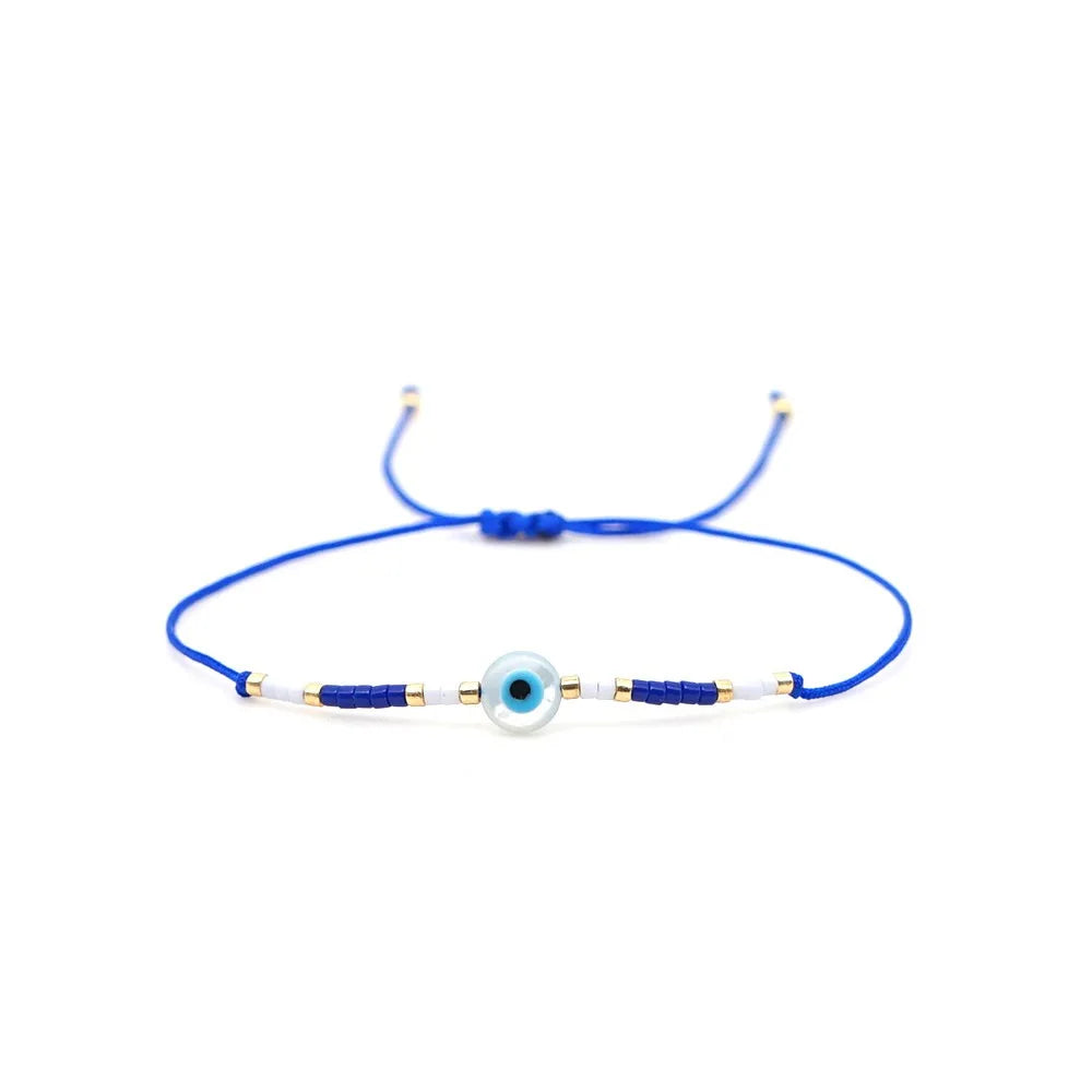 DIY Handmade Seed Beads Adjustable Bracelet Pure Woven Turkish Blue Eye Simple Girls Small Miyuki Bracelet for Women