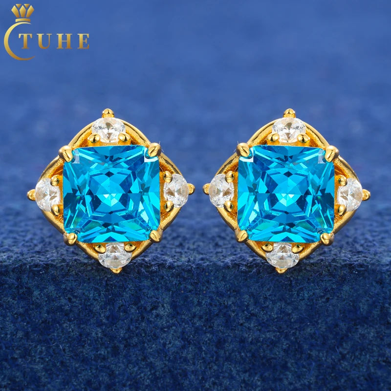 Pass Diamond Tester Moissanite Jewelry 925 Sterling Silver VVS White Moissanite Blue CZ Stud Earrings with GRA Certificate