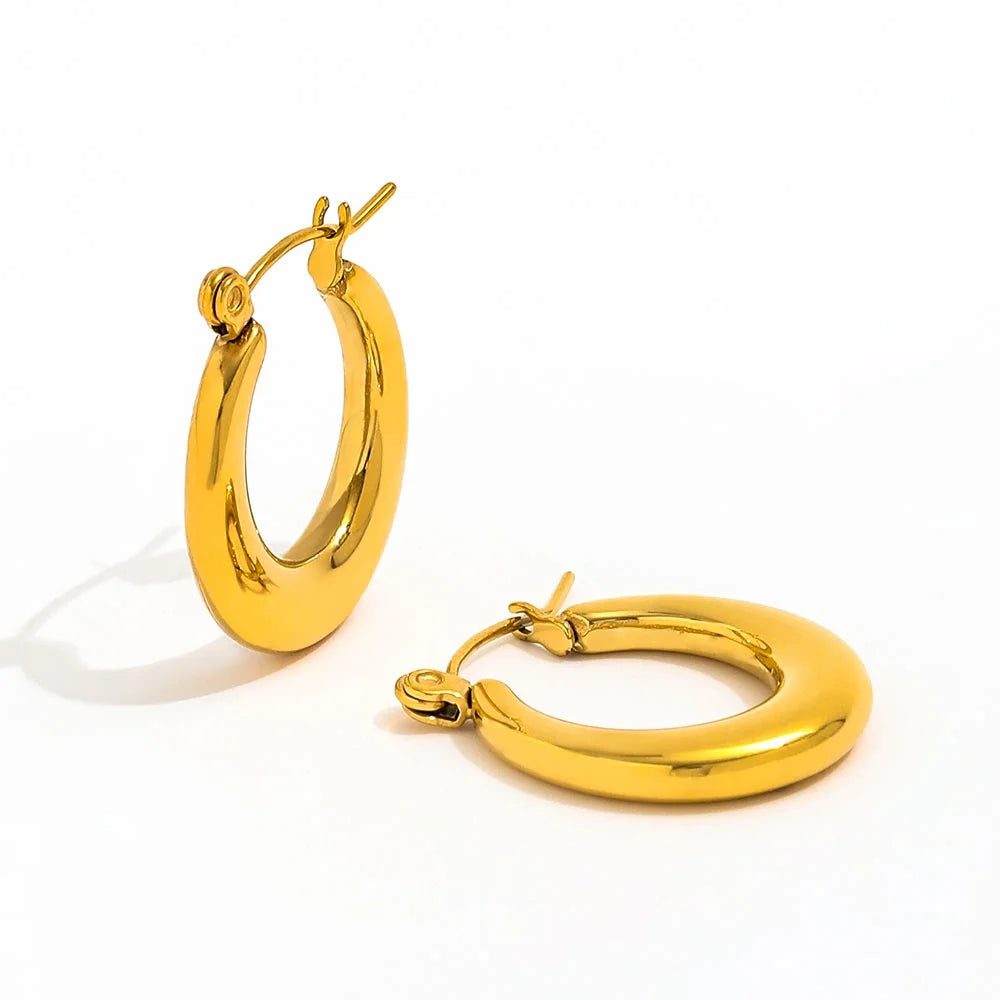New PVD Gold Plated Oval Hoop Earring Stainless Steel Jewelry Minimalist Earring