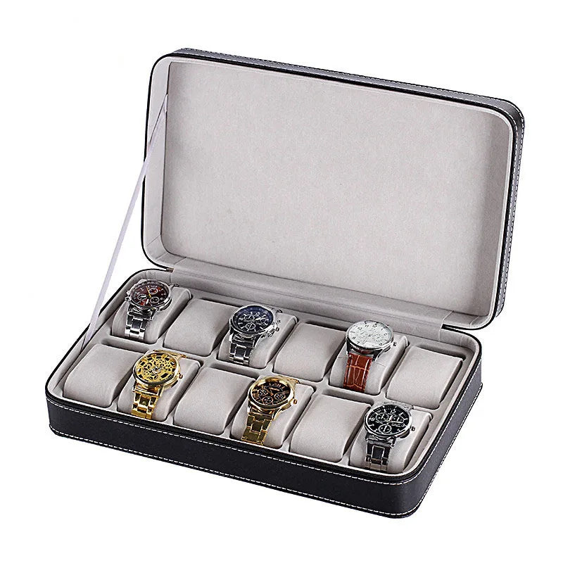 Wholesale Luxury Carbon Black PU Leather Watch Packaging Box for 2 4 6 8 10 12 Slots Watches Organizer Storage case