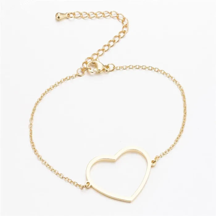 Simple Classic Trendy Fashion Female Bracelet Jewelry Stainless Steel 18k Gold Plated Big Hollow Heart Bracelet for Women Ladies