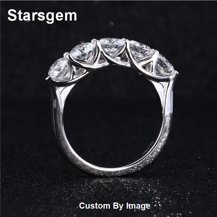 Starsgem Dainty Rings Solid Pure Gold Lab Grown Diamond Five Stone Ring MegaBDM