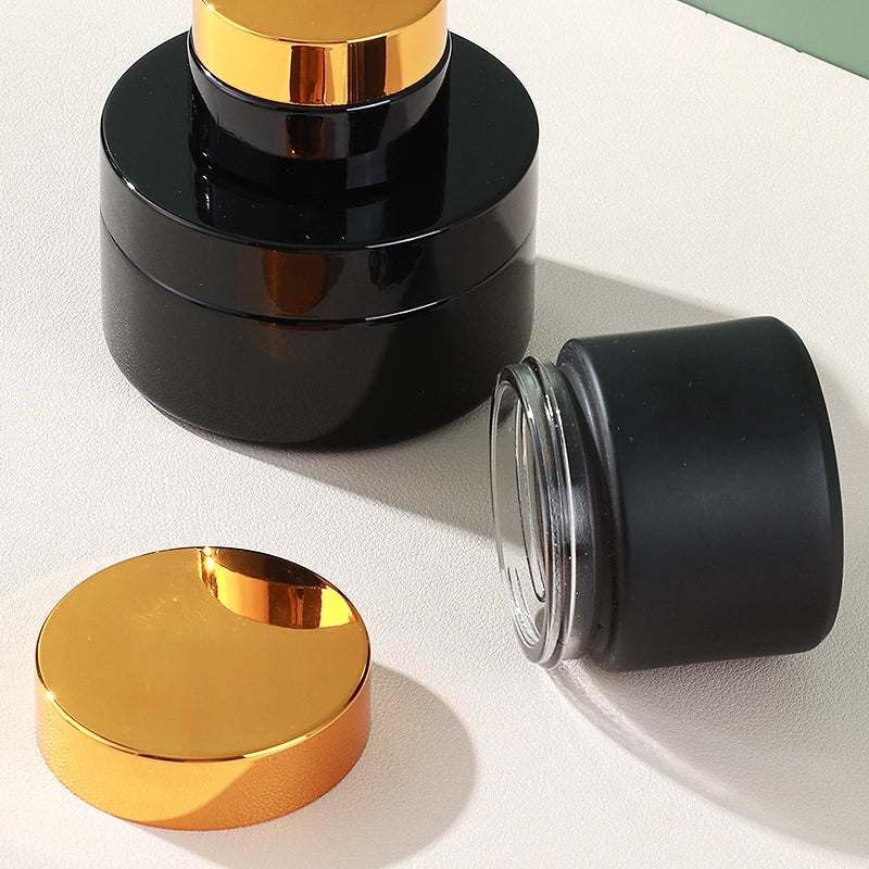 In Stock 100g 200g 300g 500g Frosted Black Cream Glass Bottle  Face Eye Ointment Plastic Cap for Cosmetics