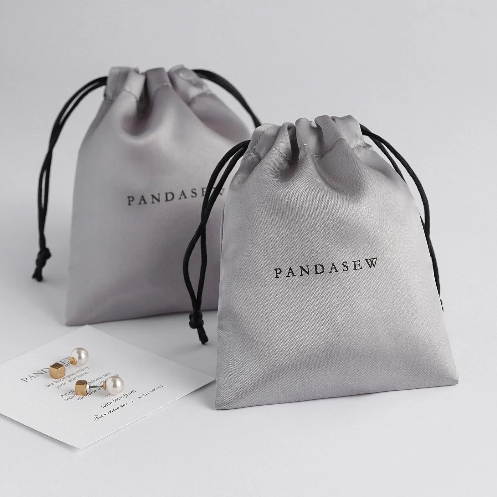 PandaSew Custom Logo Small Packaging Pouch Gift Bags Luxury Satin Jewelry Drawstring Pouch