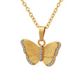 New Fashion 18K Gold Plated Stainless Steel Butterfly CZ Cute Pendant Choker Necklace for Women Girl Gift P1215