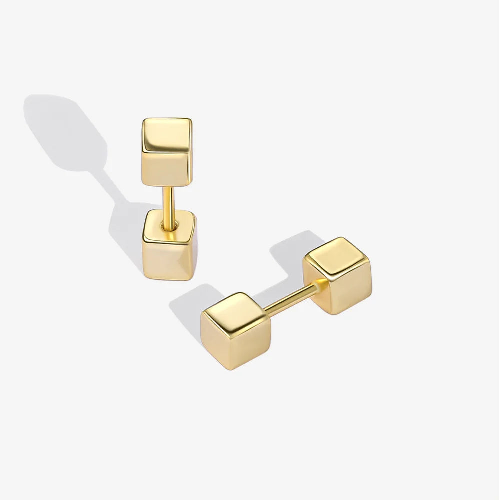 Dainty S925 Sterling Silver Square Screw Needle Studs Earring Jewelry Simple Nugget Barbell Ear Studs