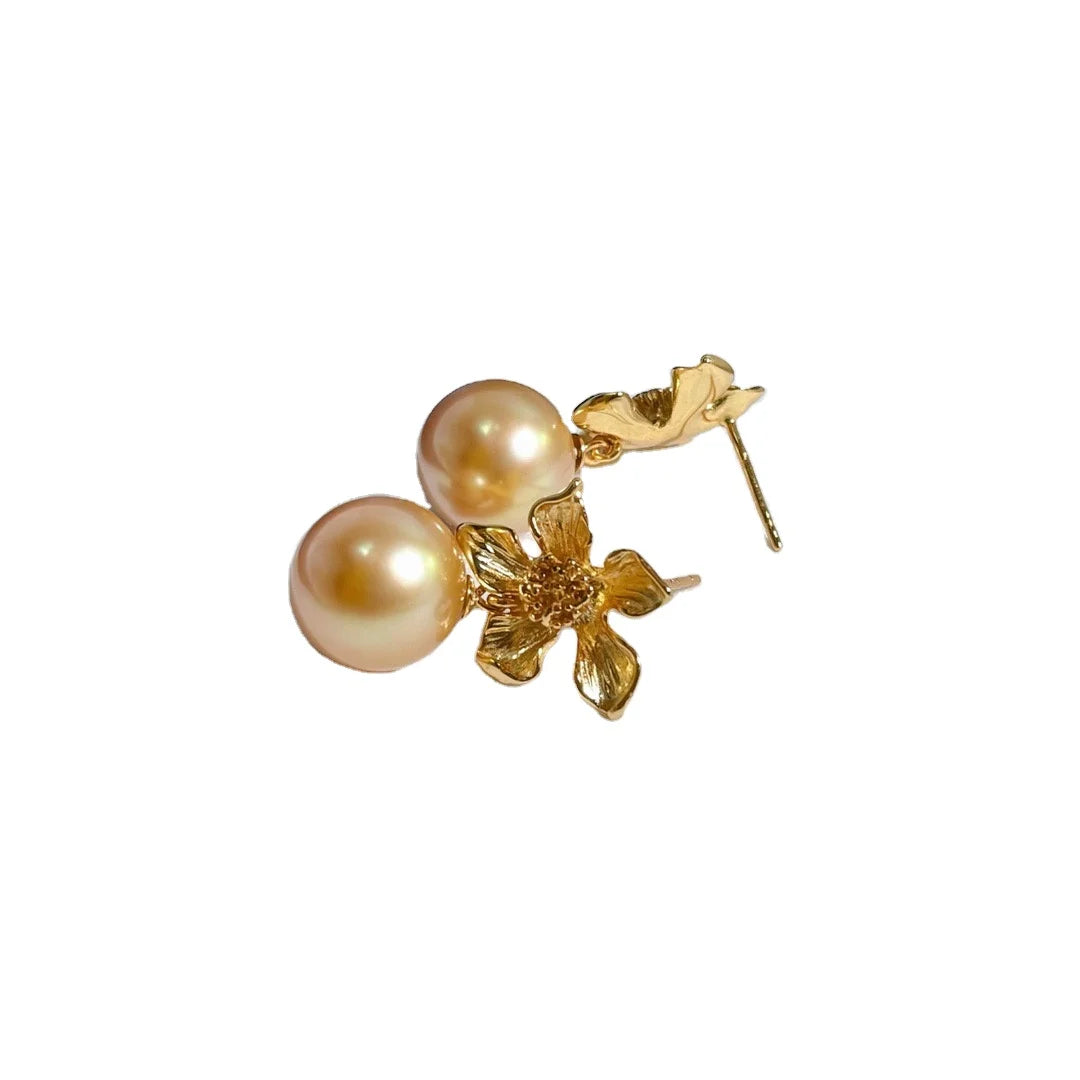 E2194 11-12mm DIY Natural Freshwater Pearl Charm Earrings Mounting Accessory 925 Sterling Silver Gold Plated  Jewelry for Women
