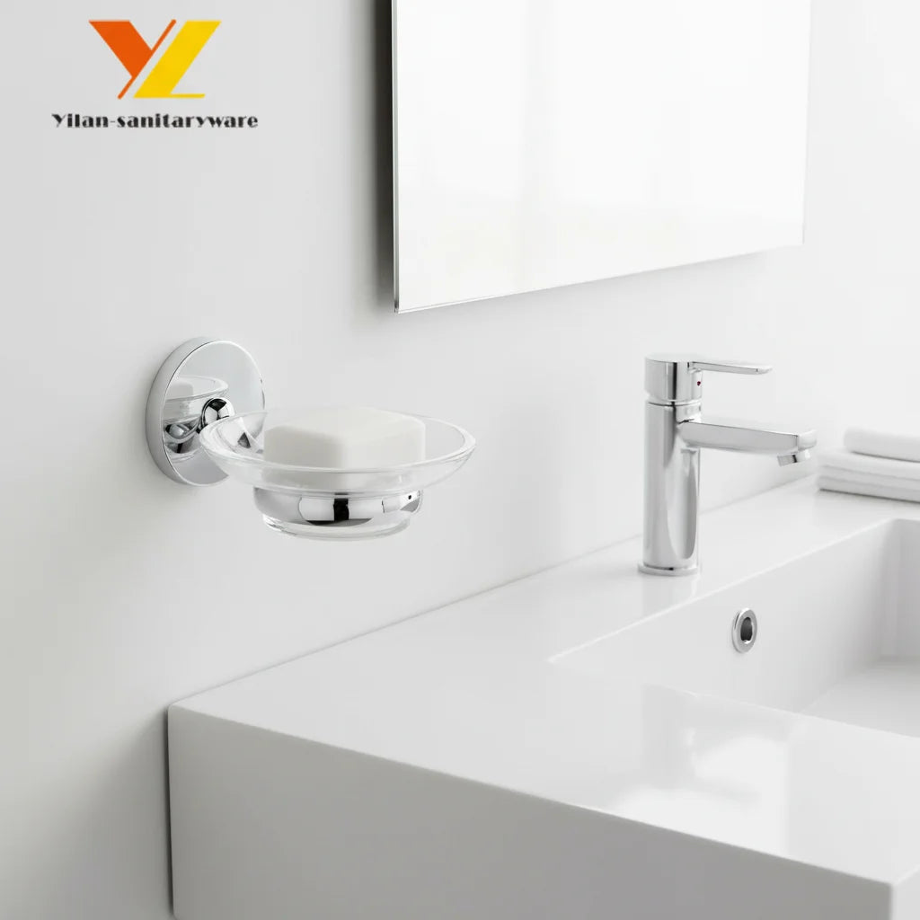 Modern Design Eco-Friendly Wall Mounted Zinc Alloy Chrome Shower Glass Soap Dish with Custom Made Option for Hotel Use