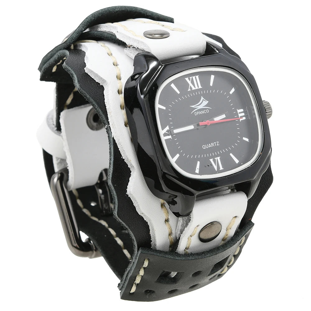 DPANCO New Design Double Layer Genuine Leather Bracelets Quartz Watches Punk Rock  Watch for Men and Women