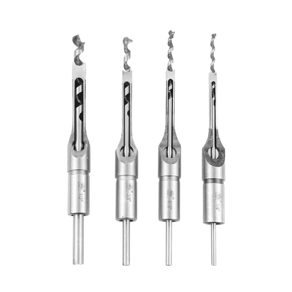 NINDEJIN 4pcs High Speed Steel Square Hole Mortising Chisel Tools Woodworking Auger Wood Carving Drill Bits