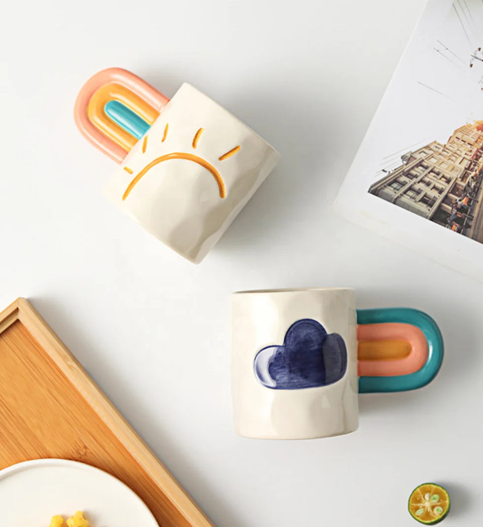 Creative Ceramic rainbow Mug Home Breakfast Coffee Cup Student Couple Hand-painted Gift Ceramic Water Cup