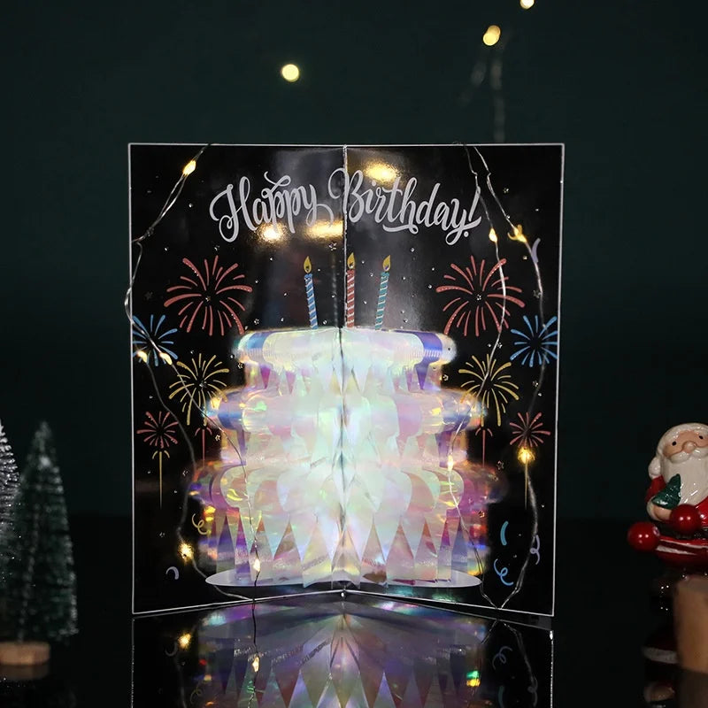 New Birthday Glitter Cake Folding Greeting Card Birthday 3D Greeting Card Wholesale