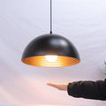 Joyinled 15-Inch Black Gold Metal Pendant Light Bold Textured Matte Black Dome Hand-Applied Gold Leaf Hanging Chandelier for