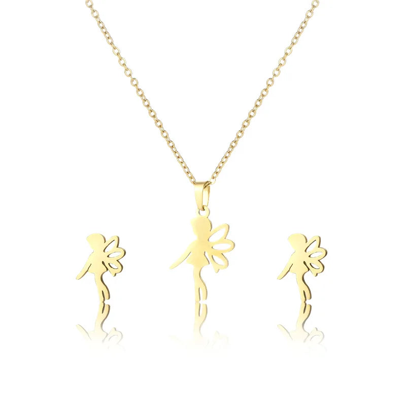 Chic Dropshipping 316L Stainless Steel Portrait Angel Jewelry Sets Choker Necklaces & Earings Set for Girl