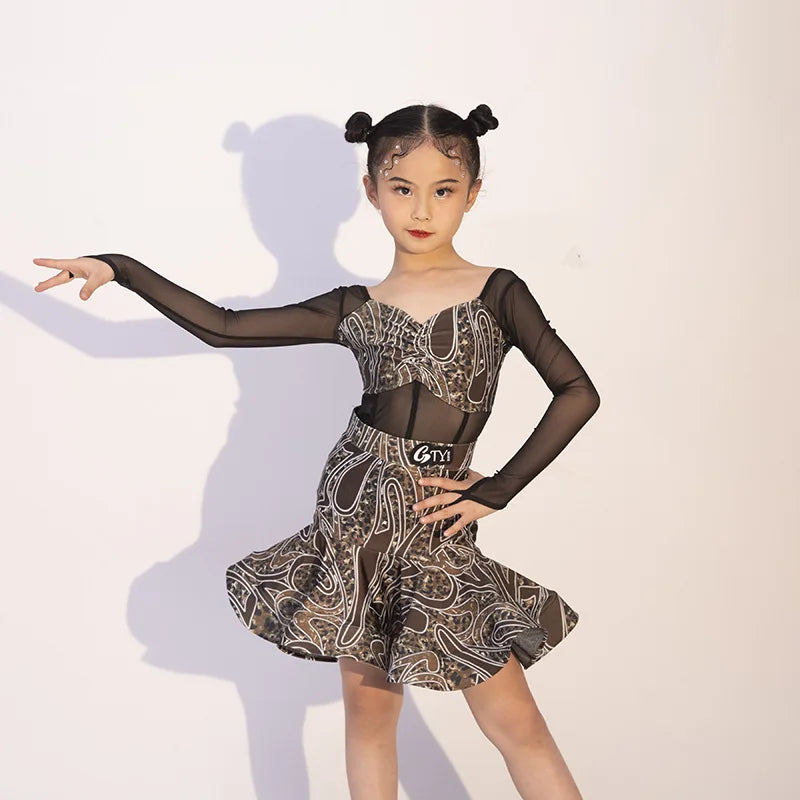 Net Red Professional Children's Performance Practice Dress Latin Dance for Girls