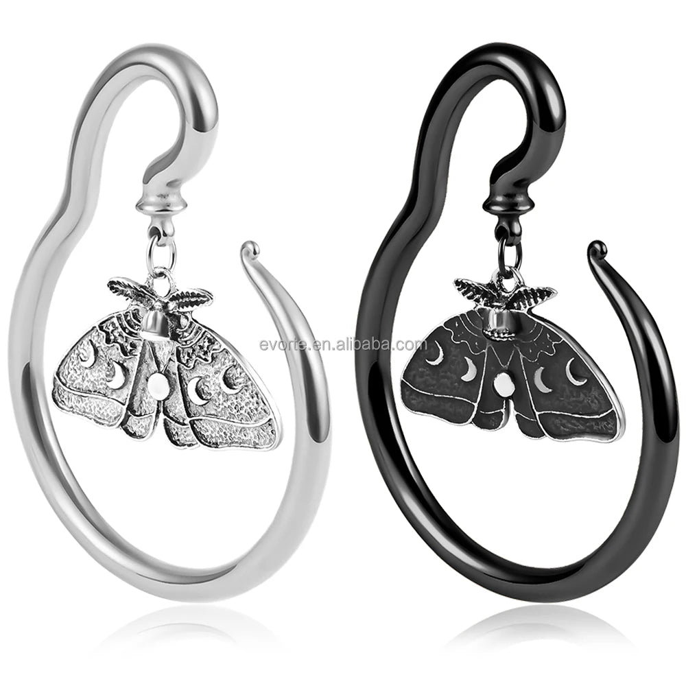 Evorte Stainless Steel Children's & Women's Moth Ear Weights Dangle Plug Hook Gauges Punk Chunky Body Jewelry