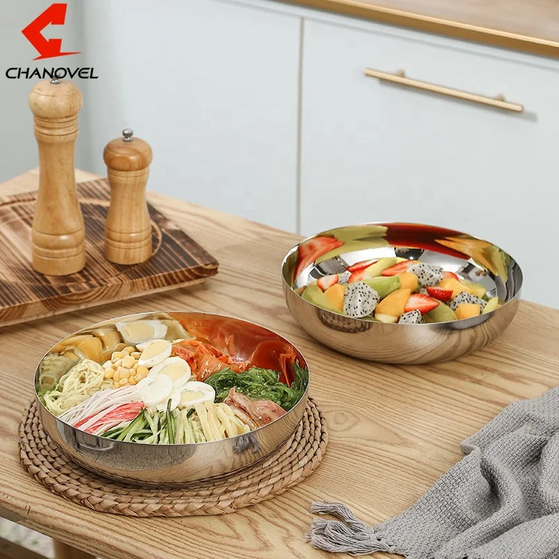 Factory 304 Stainless Steel  Mixing Bowls Luxury Food Grade 24CM Salad Bowl Vegetables and Fruit Basin Household Kitchenware