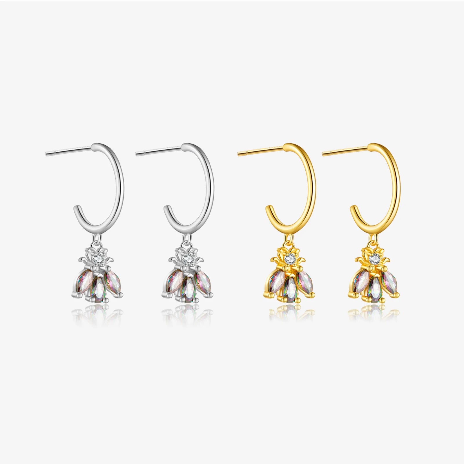 FUAMAY Silver 925 Hoop Earrings C Shape Brown Cubic Zirconia Pendant Earrings Hoop Brown Bee Earrings
