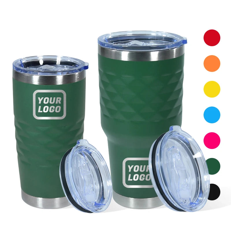 Rhombus Pattern Stainless Steel 20oz 30oz Travel Mug Double Wall Water Bottle Insulated Vacuum Tumbler Cup With Lid