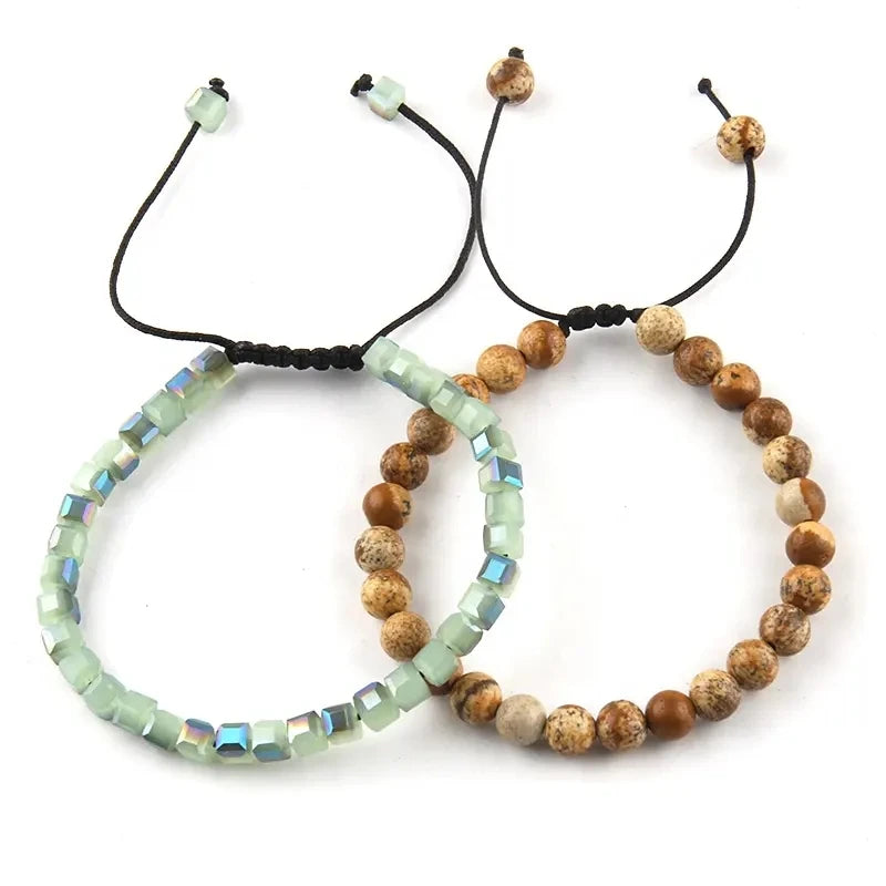 Crystal Beaded Natural Stone Wood Grain tiger Eye Healing Balance Yoga Jewelry Buddha Charm Bracelet