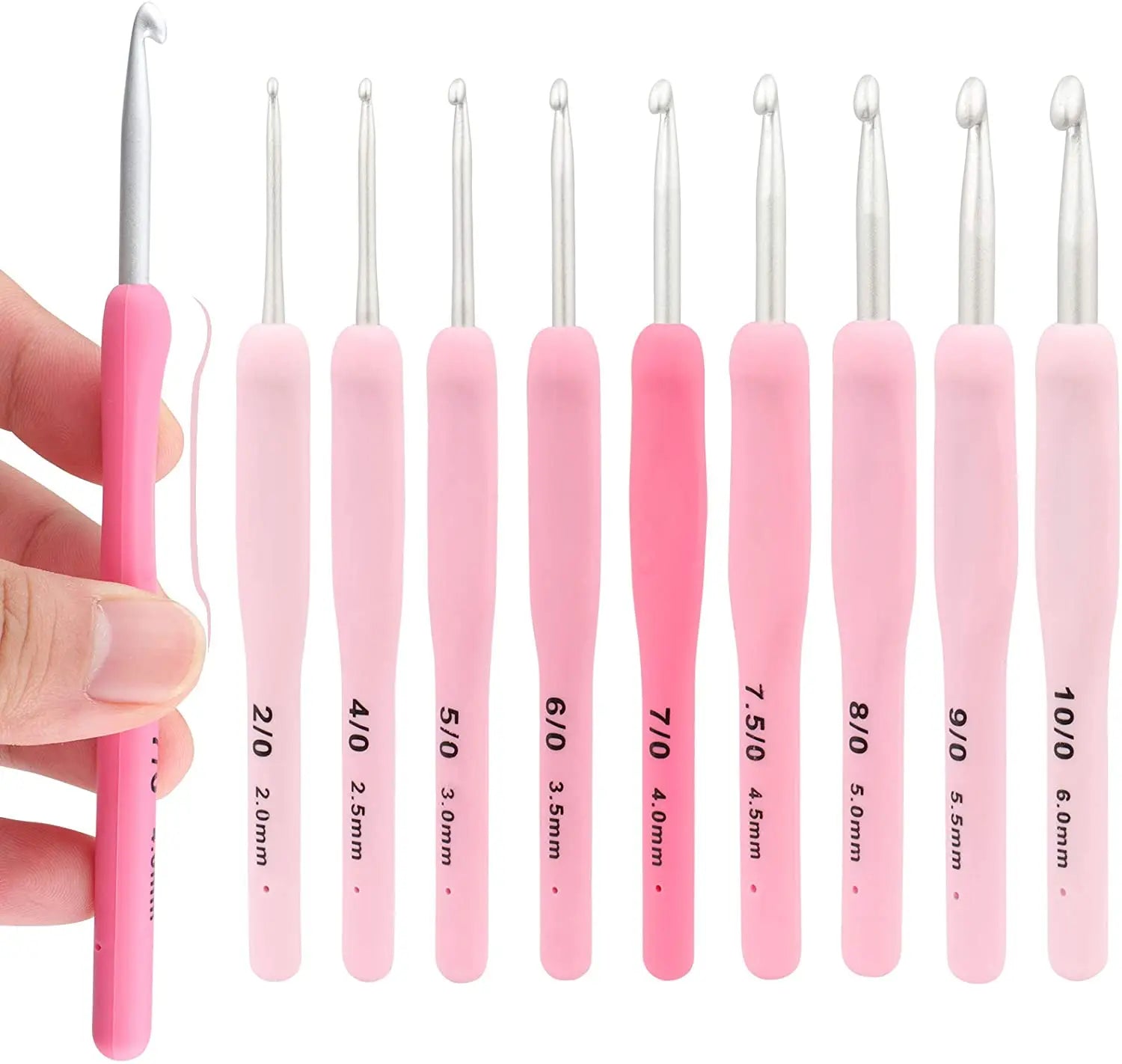Factory Sale Pink Gradient Color Crochet Hook Set Soft Handle Knitting Needles with PU Bag for Needlework