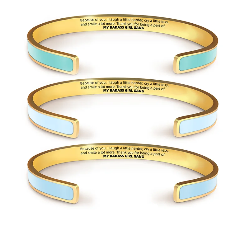 Ywganggu Custom Fashion Open Cuff Stainless Steel Bangle Bracelets Jewelry Oil-dropped Wholesale Friend Ship Bracelet