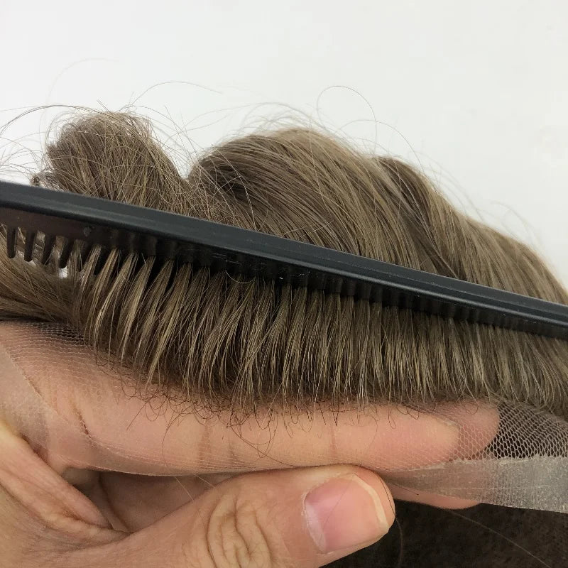 EMEDA Light Brown Hair Piece Prosthesis Hair Patch Lace Front Poly Breathable Toupee Men's Replacement System for Man Toupee