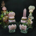 Kindfull New Arrival Wholesale Colorful Glass Natural Crafts Healing Raw Stone Rose Quartz Wish Bottles for Gifts
