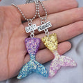 2pcs/Set Children's Colorful Mermaid Pendant Necklace Resin Fish Tail BFF Best Friend Pendant Necklace Gift for Kids Children