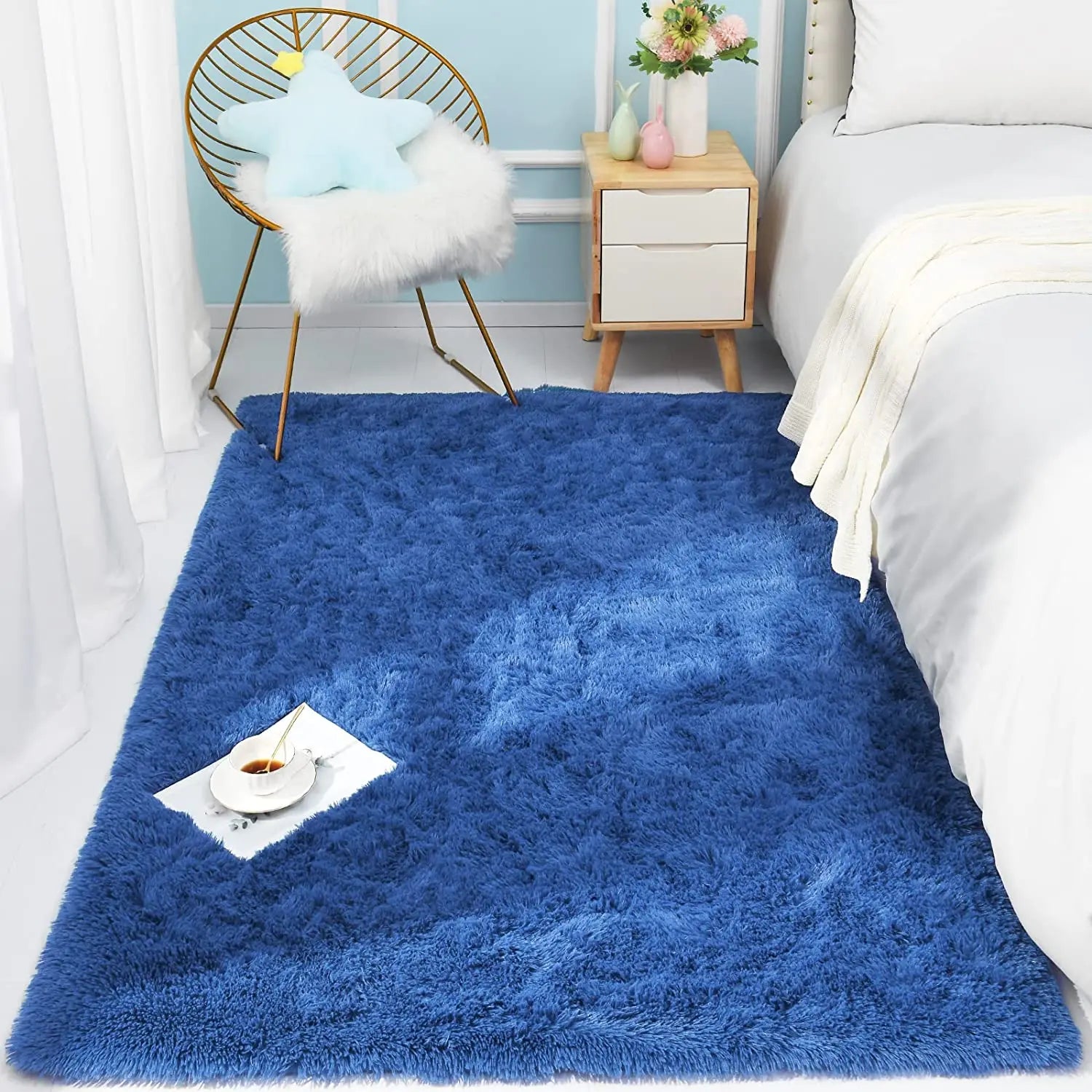 Durable Kids Blue Indoor Plush Kids Area Rug for Playroom Sofas Living Room Carpet