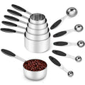 Stainless Steel Measuring Cups and Spoons Set of 10 Piece Nesting Metal Measuring Cups Set with Soft Touch Silicone Handles