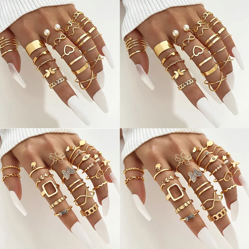 New Fashion Women Jewelry  20pcs Gold Plated Butterfly Heart Flower Ring Set Wholesale