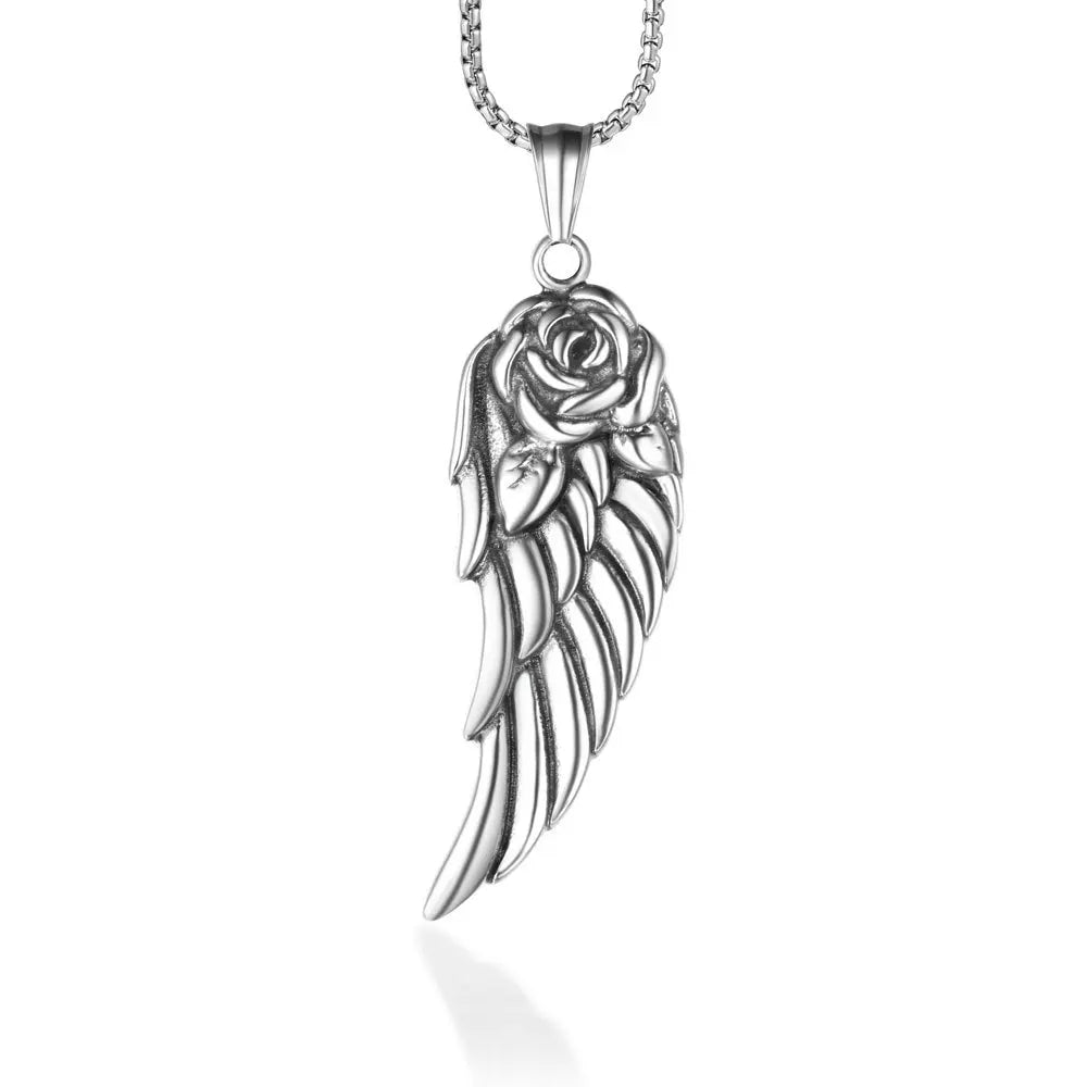 Rose Wing Stainless Steel Angel Pendant Fine Pendants & Charms for Women Men & Couples for Love Necklace