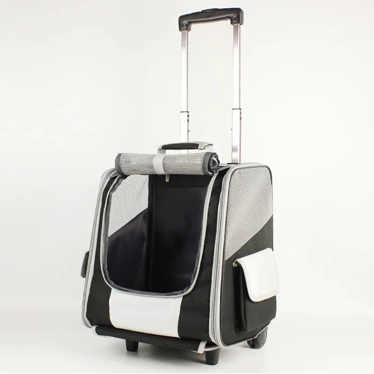 Airline Approved Mesh Breathable Travel Roll Trolley Dog Cat Backpack Wheels Pet Carrier With Wheels MegaBDM