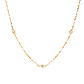 J&D Jewelry Dainty 18K PVD Gold Plated Stainless Steel Round Cubic Zirconia Chain Necklace for Women