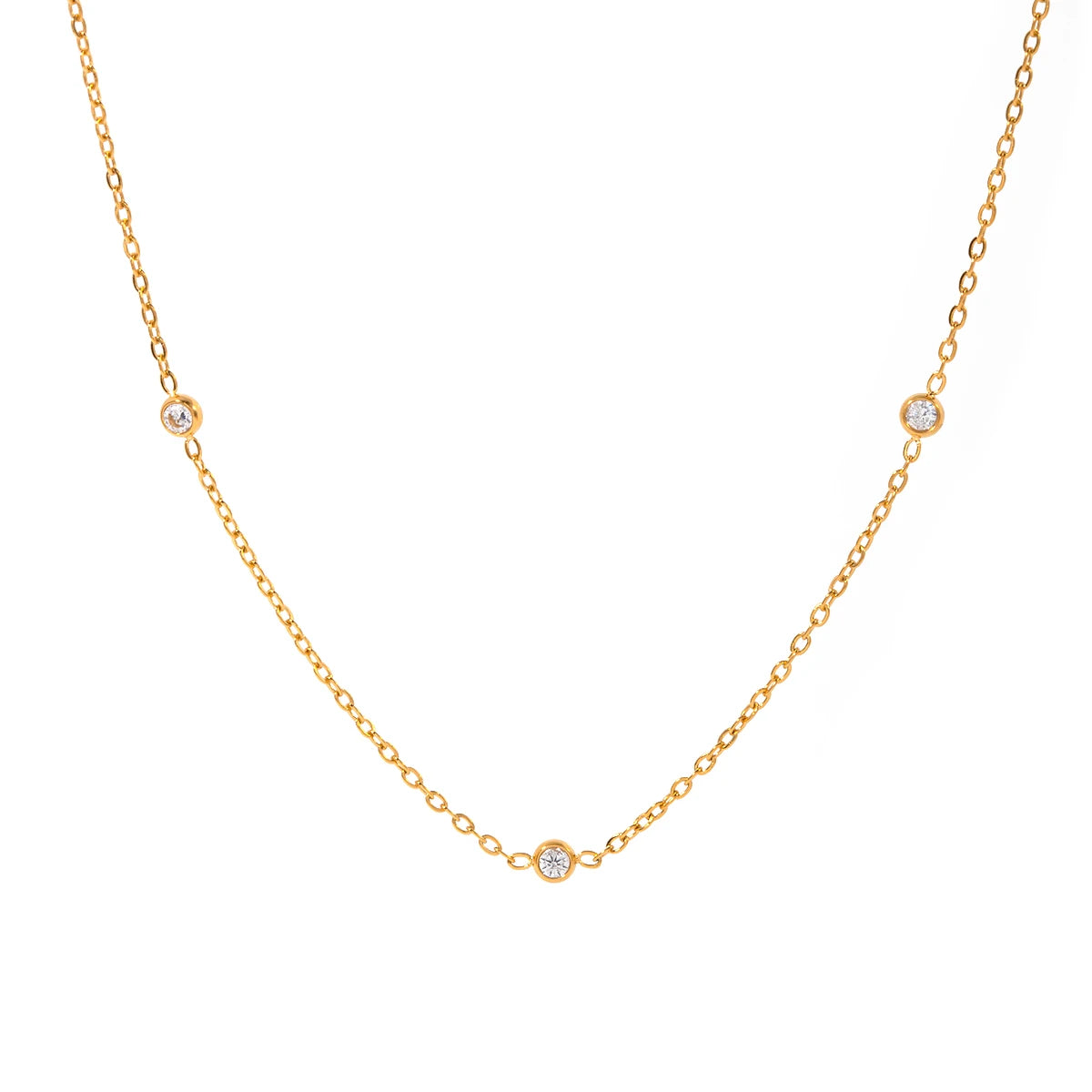 J&D Jewelry Dainty 18K PVD Gold Plated Stainless Steel Round Cubic Zirconia Chain Necklace for Women