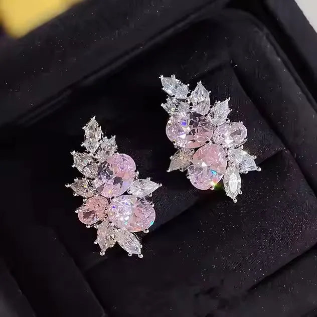 Hot Selling Factory New Pink Cubic Zirconia Earrings for Women Wedding Silver Plating Fashion Party Jewelry Stud Earrings
