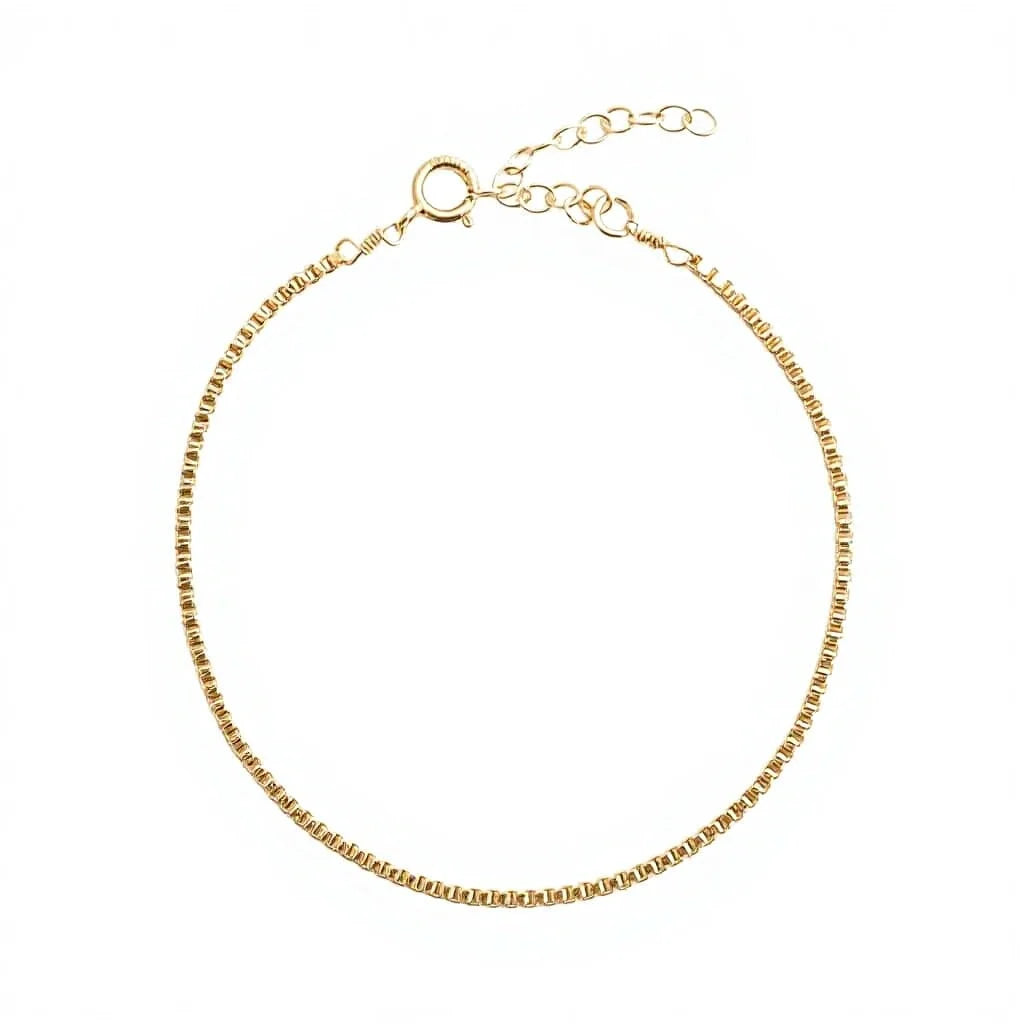 Trendy 18K Gold Plated Thin Shimmery Box Chain Bracelet for Girls in 925 Sterling Silver Jewelry Gifts