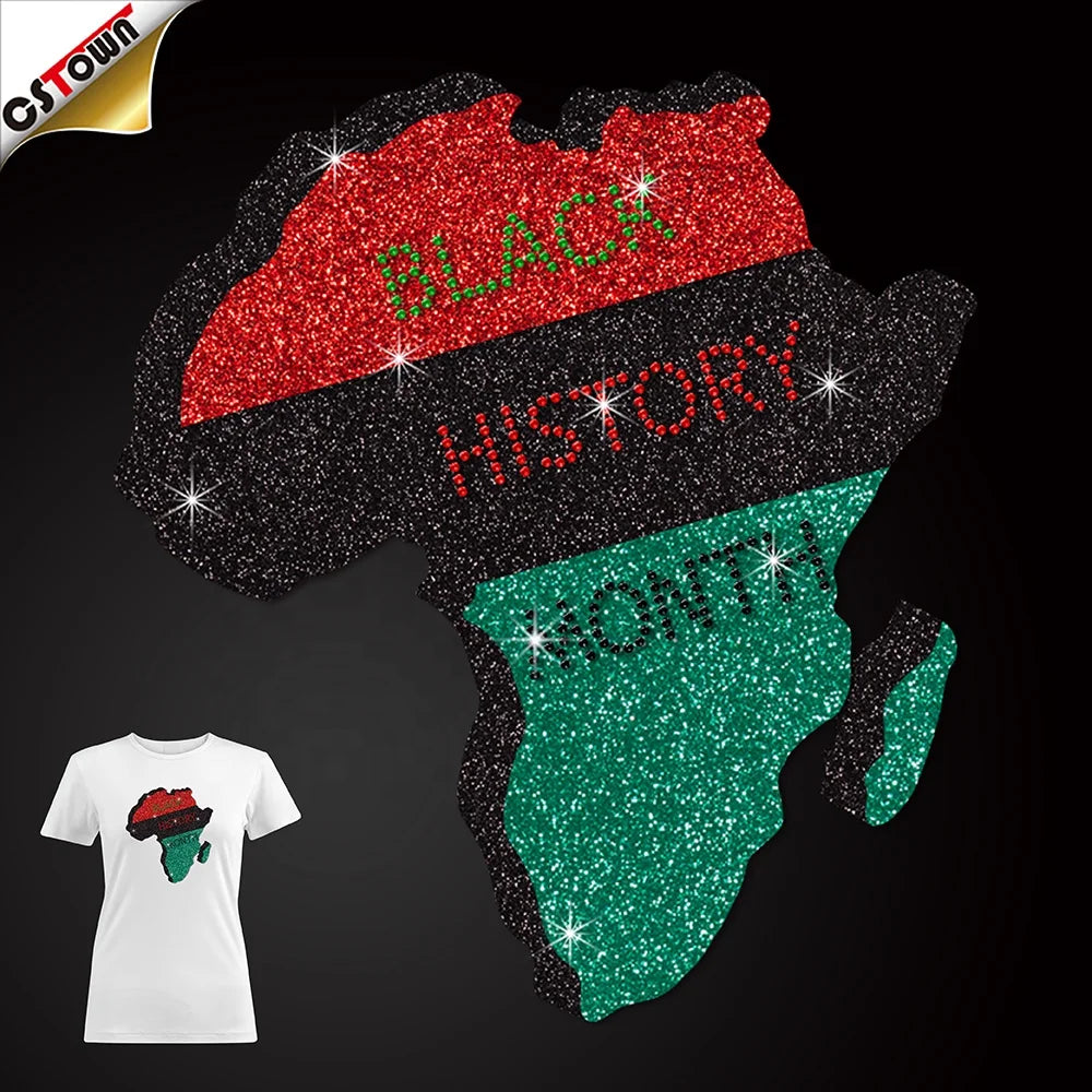 Glittering African Continent Black History Month Rhinestone Iron on