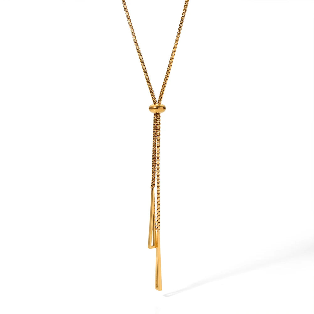Stainless Steel 18K PVD Plating Long Tripod Box Chain Lariat Charms Pendant Collarbone Necklace for Women