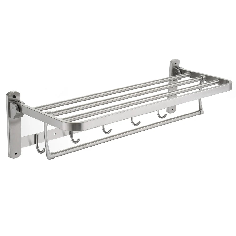 304 Stainless Steel Modern Design Bathroom Accessories Towel Bar Holder Shelf 5 Hooks Wall Mounted Fixed Bath Hardware Towel