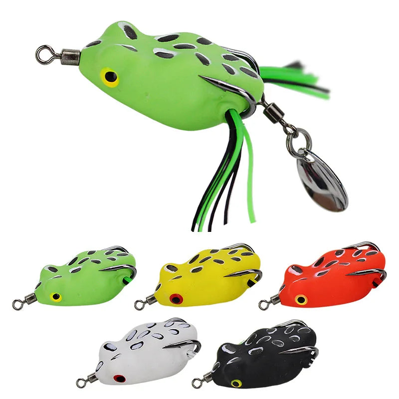 Guosong Mini Frog Soft Lure Bait Topwater Wobbler Sequins Assist Hook Spoon Silicon Rubber Floating Fishing Lure