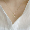 Cute Design 925 Sterling Silver 14K Gold Plated Leaf and Flower Charm Necklace