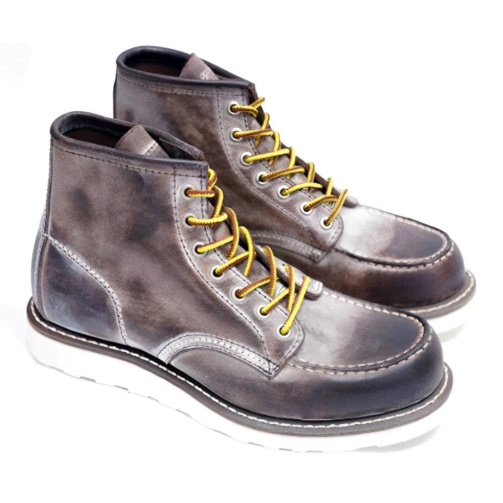 Trendy Genuine Leather Ankle Casual Boots Lace-up Winter Gray Breathable Waterproof Outdoor Chukka Shoes for Men Customize Logo